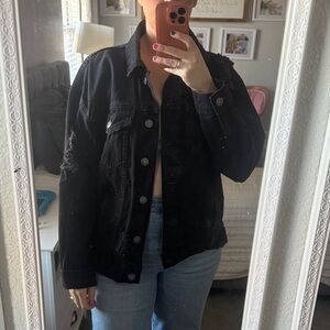 Forever 21 Distressed Black Jean Jacket